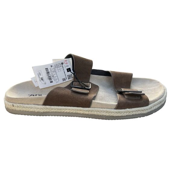Zara Sandals Men Double Buckle Strap Flat Size US 9 EU 42 Brown Slip On Slides main image 7
